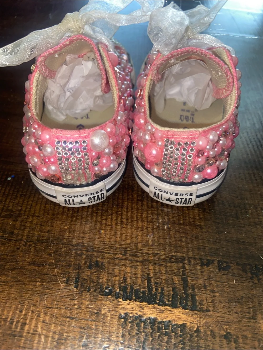 Custom-decorated pink Converse All Star toddler shoes size 6